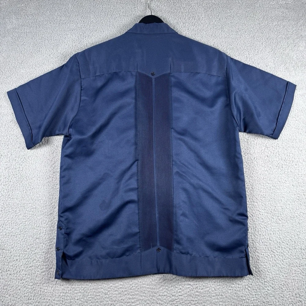 Vtg Guayabera Copacabana Shirt Mens Size 42 Blue Short Sleeve Satin Seda Bowling